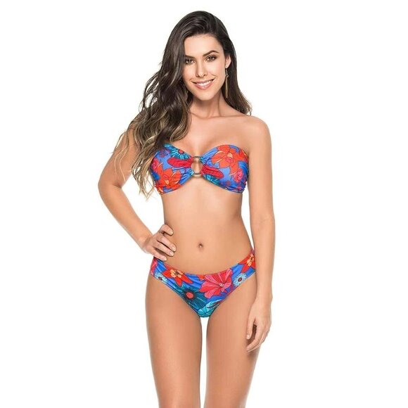 NWT PHAX floral print convertible bandeau bikini top & cheeky bikini bottom set - Picture 4 of 15